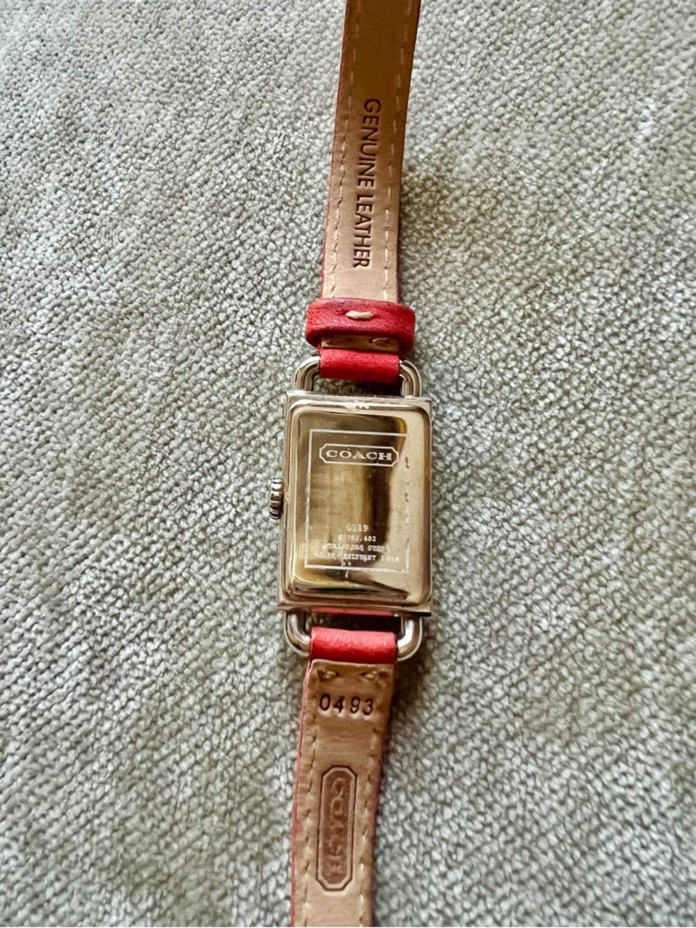 Coach Slim Red Leather Strap Rectangular Women's Watch - Picture 4 of 4